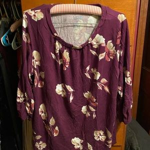Maroon Flowered Top, Size XL